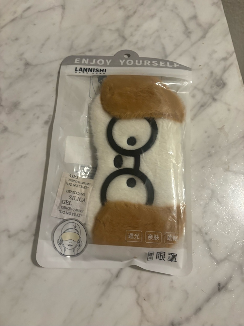 Plush Eye Mask with Cartoon Eyeglasses Design - Cream & Tan